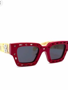 Off-White Red and Cream Rectangle Sunglasses